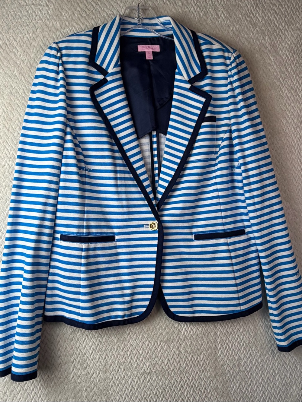 Lilly Pulitzer Size XL Striped Blazer Jacket Navy Blue Nautical Preppy Cotton